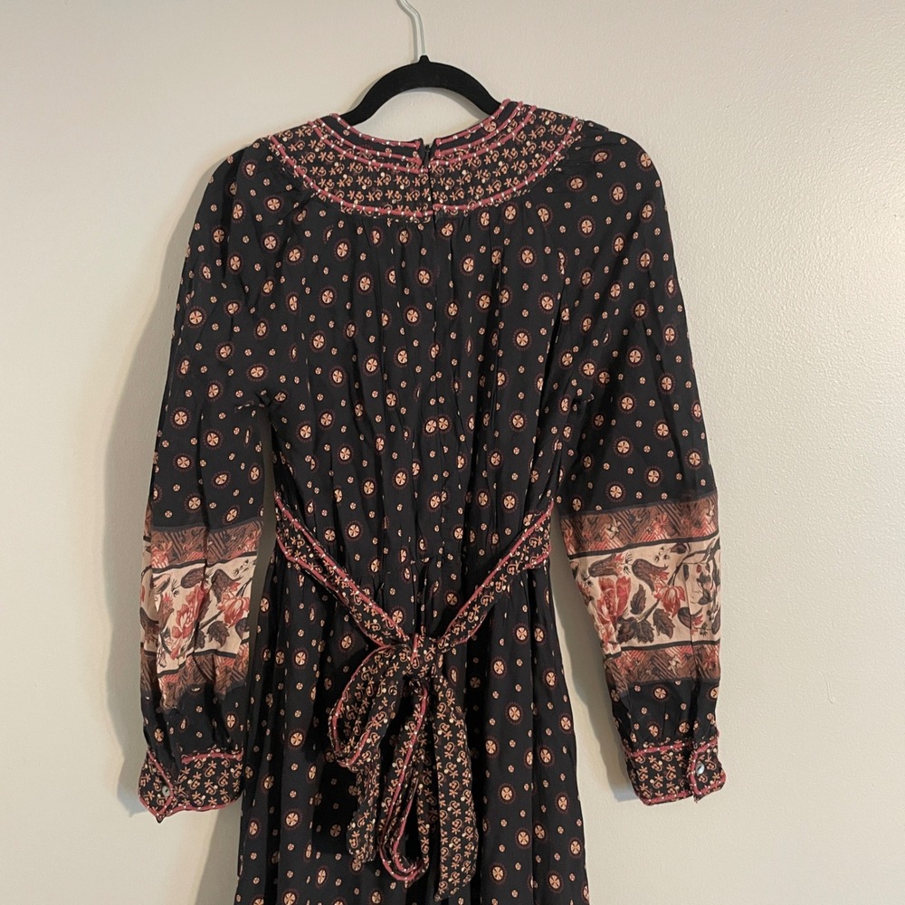 Sundance Maxi Dress Womens XS Black Floral Embroidered Long Sleeve Boho Peasant - Picture 6 of 14
